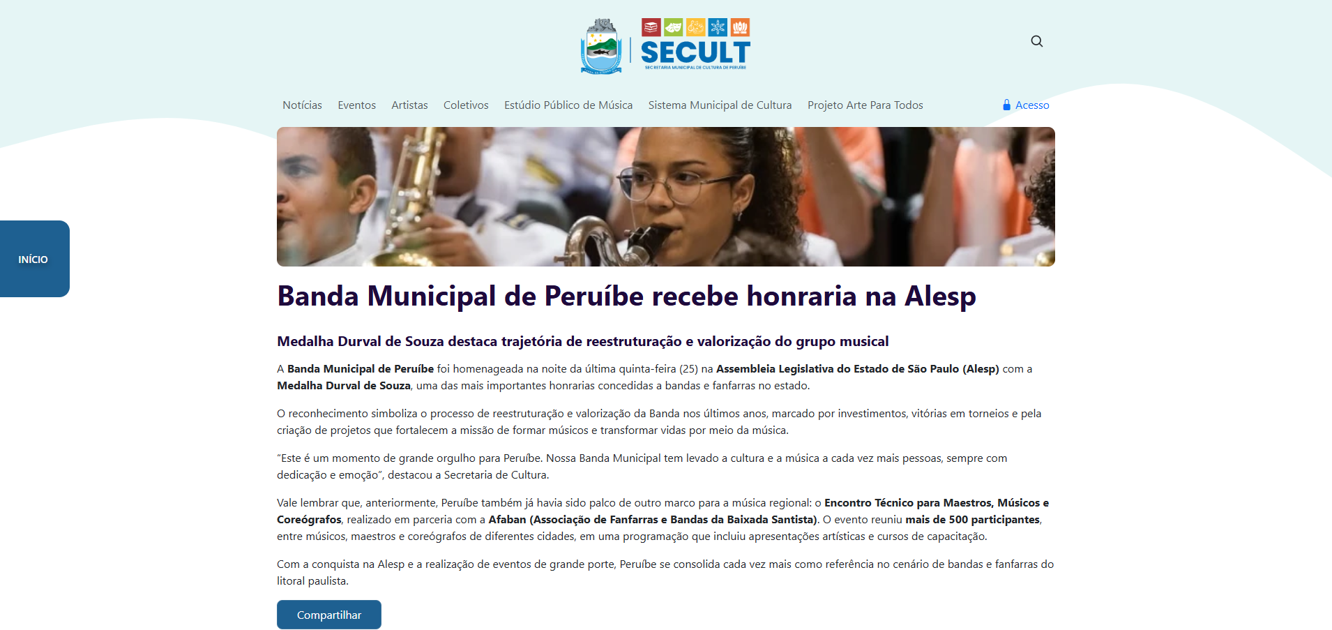 Página de notícias do Portal da Cultura