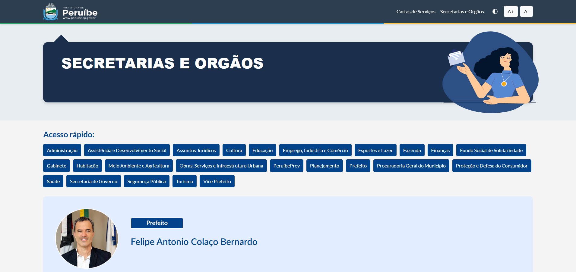 Página de secretarias do Portal de Serviços