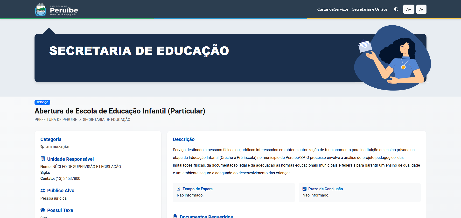 Detalhe de um serviço municipal no portal